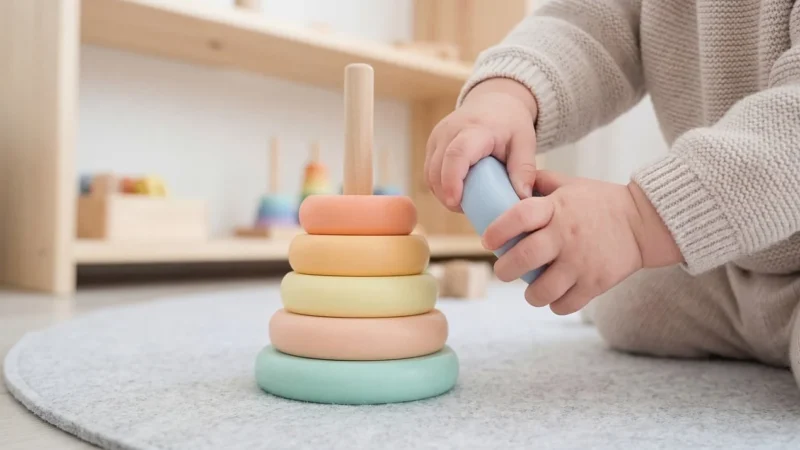 Ikonka Piramida Piramidka Drewniana Wieża Sorter Tęczowa 13Cm